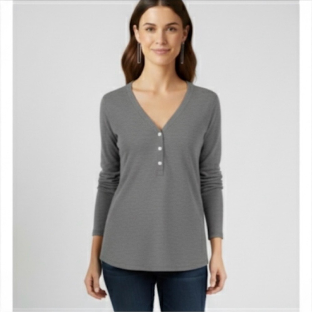 VICTORIA’S SECRET V-Neck Knit Top, Women’s M, Gray